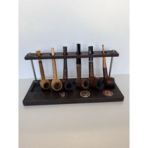 VINTAGE SMOKING PIPES WITH STAND HOLDER HOLDS / LOT Of 6 PIPES